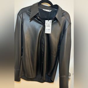 Zara Black faux Leather shirt